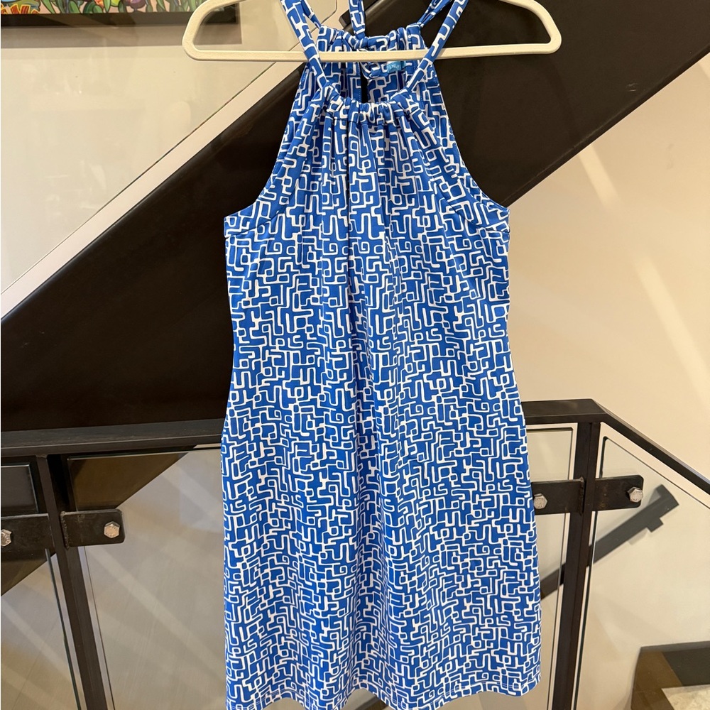 J. McLaughlin Blue and White Patterned Dress